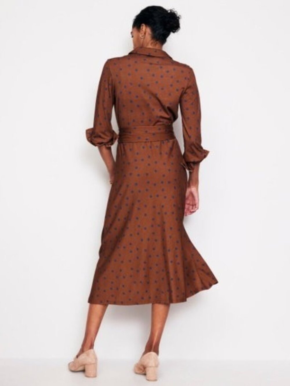 BODEN LAURA polka dot dress midi brown 8L tall long business professional office - Picture 3 of 11